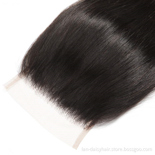 Lan-Daisy  Human Hair  4x4 Lace Closure Free/Middle/Three Part Remy Hair closure Mongolian Straight Hair Closure cheveux humain